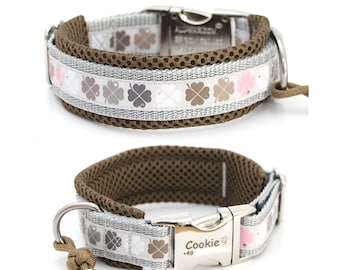 Dog collar - lucky clover / gray, stable and durable, customizable with engraving, optionally with lining and various extras