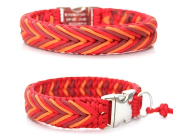 Dog collar braided from paracord. Stable, durable and perfect for your dog! Personalized with engraving on request. Pattern: Arrow