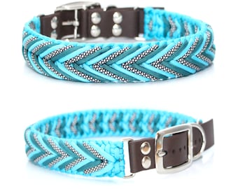 Turquoise paracord collar, braided dog collar, optionally with different clasps, customizable, pattern: Arrow