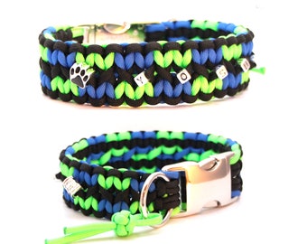 Dog collar braided from paracord. Stable, durable and perfect for your dog! Personalized with engraving on request. Type: Zig Zag