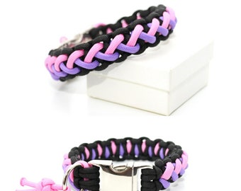 Dog collar braided from paracord. Suitable for small dogs. Personalized with engraving on request. Type: Floating Colors Small