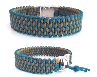 Braided dog collar made of paracord, can be personalized with engraving, different clasps can be selected, pattern: knitted