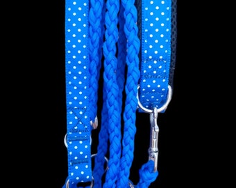 Collar and leash for dogs, hand strap to match the collar, customizable with engraving, various extras, matching set: Dots Blue
