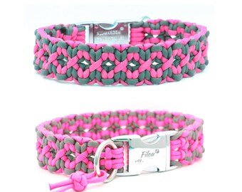 Dog collar braided from paracord. Stable, durable and perfect for your dog! Personalized with engraving on request. Pattern: Square