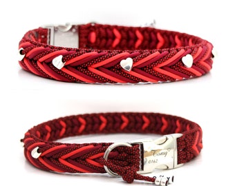 Dog collar braided from paracord, stable and durable, refined with beads and pendant, can be personalized with engraving, pattern: Arrow
