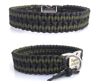 Geflochtenes Hundehalsband aus Paracord, personalisierbar mit Gravur, verschiedene Verschlüsse wählbar, Muster: Zick Zack