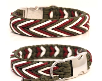 Dog collar braided from paracord. Stable, durable and perfect for your dog! Personalized with engraving upon request. Pattern: Arrow