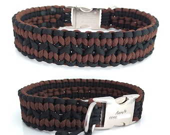 Brown paracord collar, strong, durable and perfect for your dog! Personalized with engraving on request. Pattern: zig zag