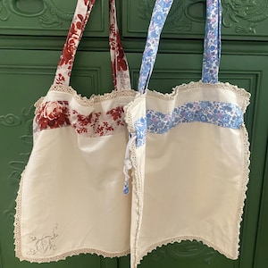 Handmade repurposed vintage linen drawstring bag