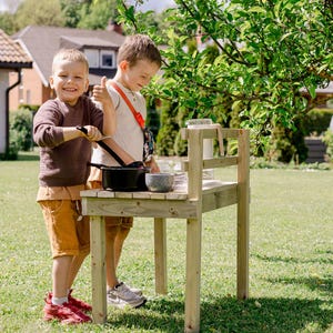 Wooden Mud Kitchen: Outdoor Water Sand Sensory Table for Toddlers