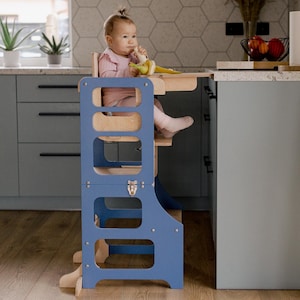 Foldable Montessori Kitchen Tower: Converts to Desk, Chair & High Chair