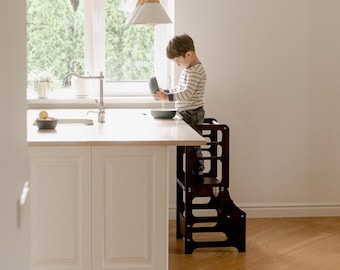 3-in-1 Foldable Kitchen Tower with Slide, Montessori Learning Stool