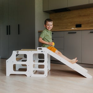 Taburete de aprendizaje, Torre de cocina con tobogán, Torre de cocina plegable, Tobogán, Taburete de aprendizaje Montessori, Taburete de cocina 3 en 1