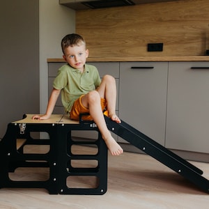 Foldable kitchen tower, 3in1 Kitchen tower, kids kitchen tower, step stool, desk, slide, Montessori furniture, kitchen stool