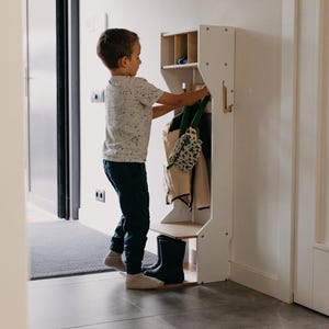 Children outwear wardrobe Wooden clothing rack Wood frame rack Toddler wardrobe Kids furniture toddler dresser Kindergarderobe meuble enfant image 1