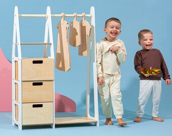 Children wardrobe Montessori clothing rack Wooden clothing rack Wood frame rack Toddler wardrobe Clothing rack with drawers Kids furniture