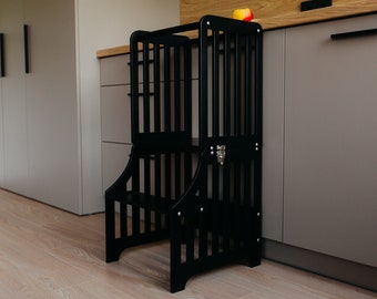 Foldable Montessori Kitchen Tower: Adjustable Wooden Learning Stool