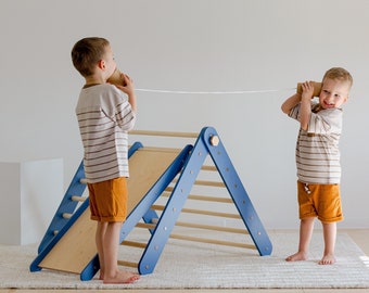 Climbing triangle floor set with slide, Foldable climbing triangle, Slide Climbing ladder, Montessori triangle, Foldable triangle