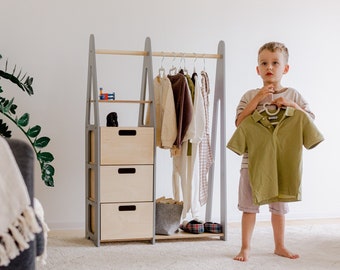Children wardrobe Montessori clothing rack Wooden clothing rack Wood frame rack Toddler wardrobe Clothing rack with drawers Kids furniture