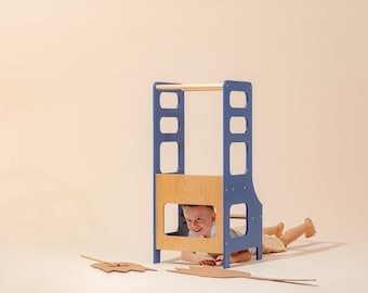 Torre della cucina, sgabello per bambini regolabile, sgabello per bambini, torre della cucina Montessori, sgabello da cucina Blue Nova, mobili Montessori,