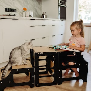 Transformable kitchen tower set, Step stool, Foldable kitchen tower, 2-in-1 kitchen tower, Toddler learning stool, Montessori tower