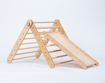 Climbing triangle floor set with slide, Foldable climbing triangle, Slide Climbing ladder, Montessori triangle, Foldable triangle