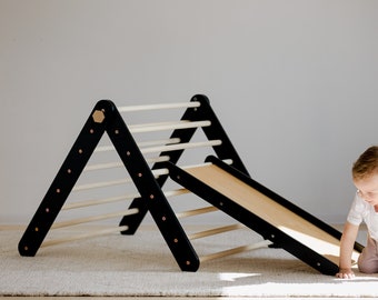 Climbing triangle floor set with slide, Foldable climbing triangle, Slide Climbing ladder, Montessori triangle, Foldable triangle