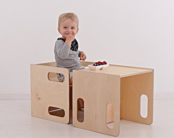 Montessori Cube Chair Set, Weaning Table, Adjustable Plywood Chair