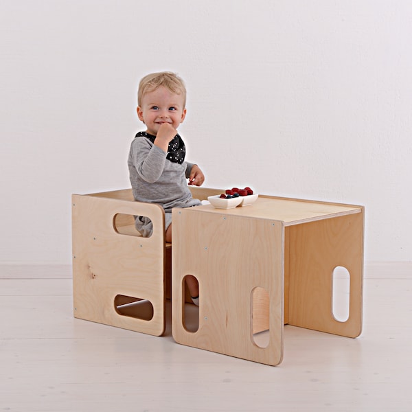 LIVRAISON GRATUITE ! Chaise cube pour enfant, chaise cube Montessori, table et chaise de sevrage, chaise cube réglable, chaise pour enfant, table et chaise en bois