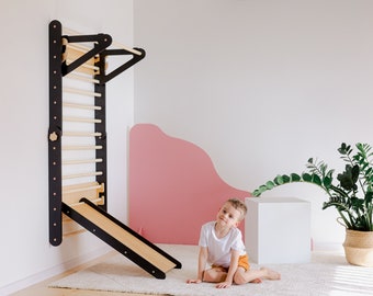 Climbing triangle wall set with slide, gymnastic wall with pullup bar and slid, Montessori triangle, Foldable triangle, Play station.