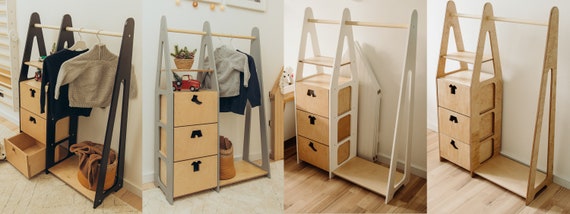 KIDS CLOTHING RACK Type A With Shelf, Wood Clothes Rack