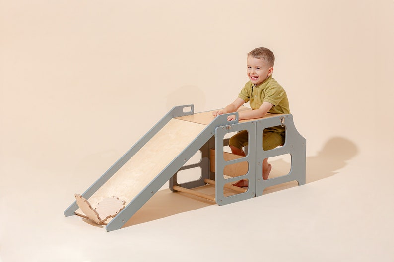 Echafaudage transformable 3-en-1, échafaudage pliable, échafaudage avec toboggan, tabouret d'apprentissage Montessori, tabouret de cuisine image 2