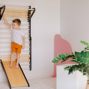 Climbing triangle wall set with slide, gymnastic wall with pullup bar and slid, Montessori triangle, Foldable triangle, Play station. image 3
