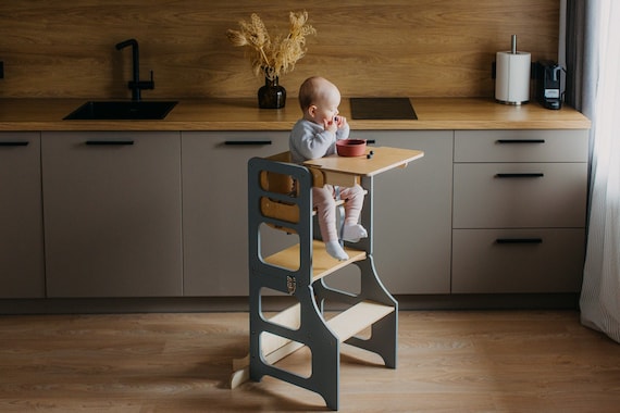 4 in 1 Foldable Montessori Wooden High Chair Transformable Toddler Tower Converting to Kids Desk and Chair Set Kitchen Tower for Kids Etsy