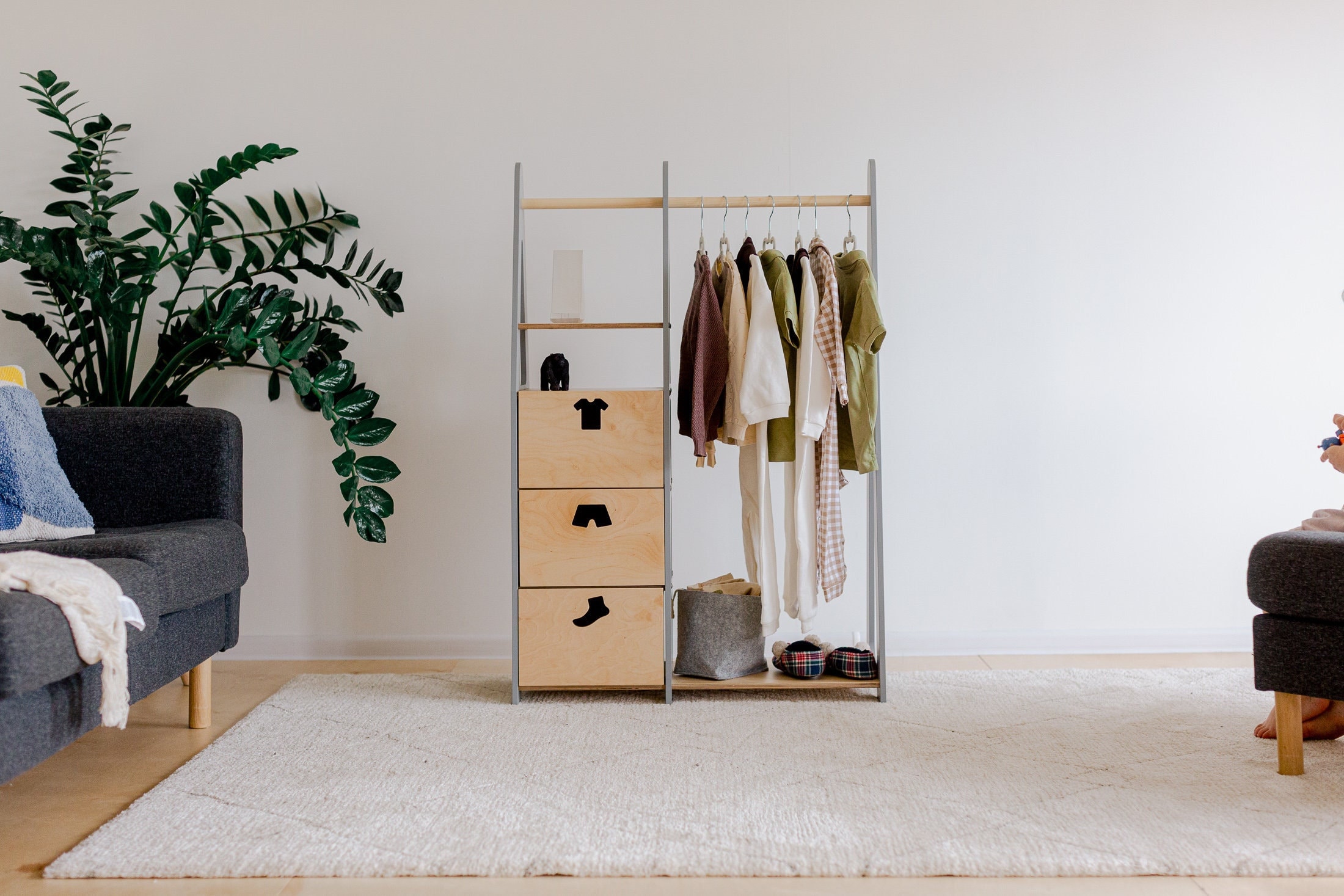 Penderie pour enfants Penderie Montessori Penderie en bois Penderie avec cadre en bois Penderie pour tout-petits Penderie avec tiroirs Meubles pour en
