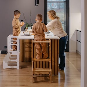 Torre de cocina plegable, torre para niños 3 en 1, torre de cocina para niños, taburete, escritorio, tobogán, muebles Montessori, taburete de cocina