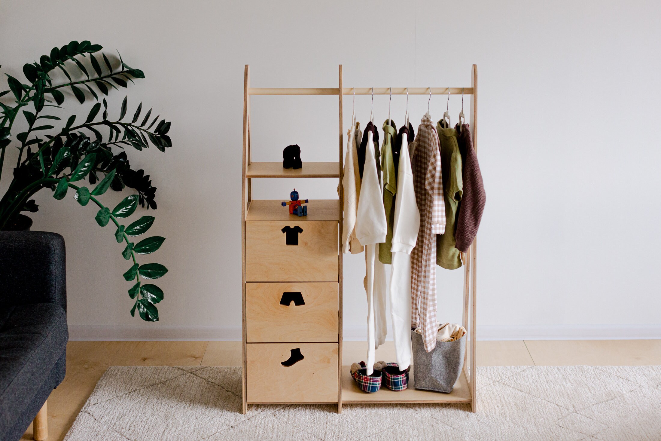 Children Wardrobe Montessori Clothing Rack Wooden Clothing Rack Wood ...