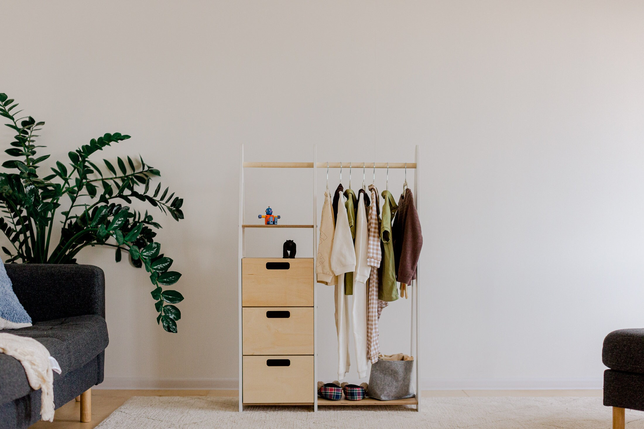 Penderie pour enfants Penderie Montessori Penderie en bois Penderie avec cadre en bois Penderie pour tout-petits Penderie avec tiroirs Meubles pour en