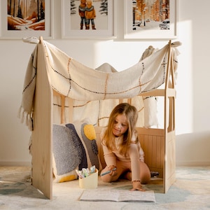 Wooden Montessori Playhouse | Zigzag House for Kids | Indoor Wooden Play Fort | Wooden playhouse | Montessori playhouse | Indoor playhouse