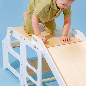 Échelle de cuisine transformable, Échelle de cuisine avec toboggan, Échafaudage pliable, Toboggan, Tabouret d'apprentissage Montessori, Tabouret de cuisine 3 en 1 image 7