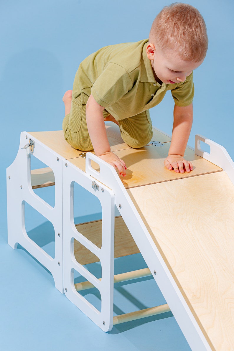 Échelle de cuisine transformable, Échelle de cuisine avec toboggan, Échafaudage pliable, Toboggan, Tabouret d'apprentissage Montessori, Tabouret de cuisine 3 en 1 image 7