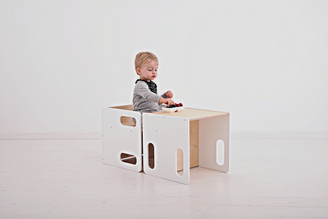 Montessori Cube Chair Set, White Baltic Birch, Weaning Table - Etsy