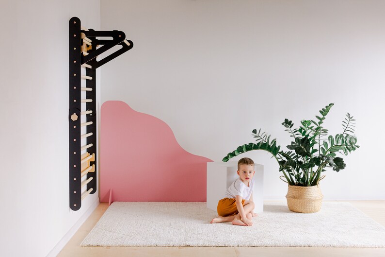 Climbing triangle wall set with slide, gymnastic wall with pullup bar and slid, Montessori triangle, Foldable triangle, Play station. image 7