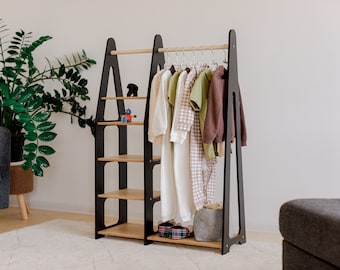 Montessori Wooden Kids Wardrobe with Shelves & Drawer