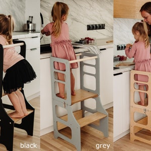 3-in-1 Transformable kitchen tower, Foldable kitchen tower, Kitchen tower with slide, Montessori learning stool, Kitchen stool zdjęcie 10