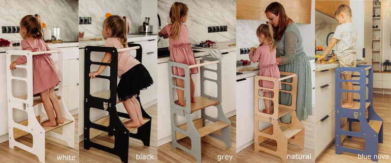 3-in-1 Transformable kitchen tower, Foldable kitchen tower, Kitchen tower with slide, Montessori learning stool, Kitchen stool image 10