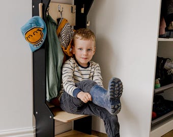 Toddler Wooden Clothing Rack: Kids Wardrobe Kindergarderobe meuble enfant