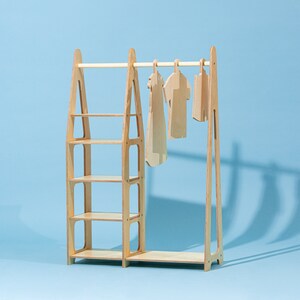 Children wardrobe Montessori clothing rack Wood frame rack Montessori wardrobe Clothing rack with drawers Kids furniture image 6