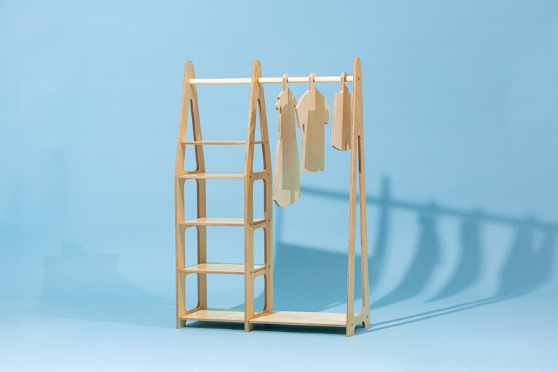 Children wardrobe Montessori clothing rack Wood frame rack Montessori wardrobe Clothing rack with drawers Kids furniture image 6