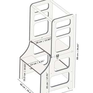 Échelle de cuisine transformable, Échelle de cuisine avec toboggan, Échafaudage pliable, Toboggan, Tabouret d'apprentissage Montessori, Tabouret de cuisine 3 en 1 image 8